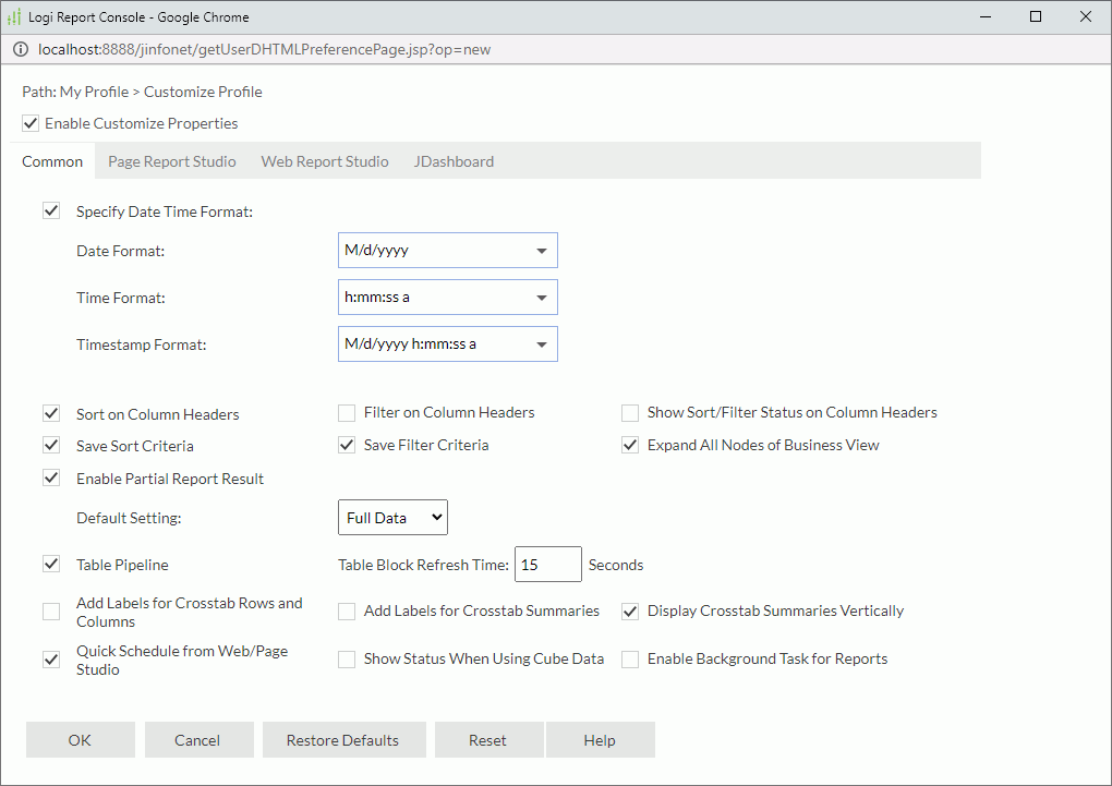Customize Profile dialog box - Common