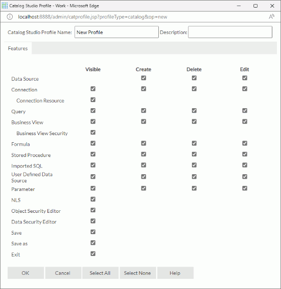 Catalog Studio Profile dialog box